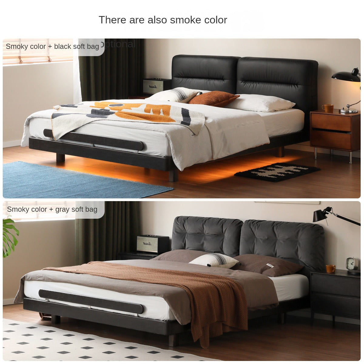 Poplar, Oak solid wood vintage soft retro bed