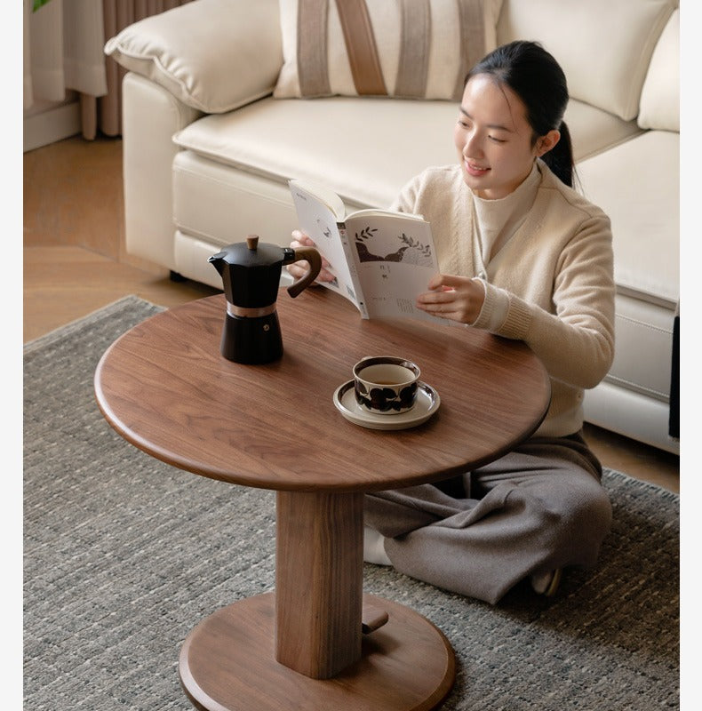 Black Walnut, Golden Sandalwood, Oak Round Solid Wood Coffee Table