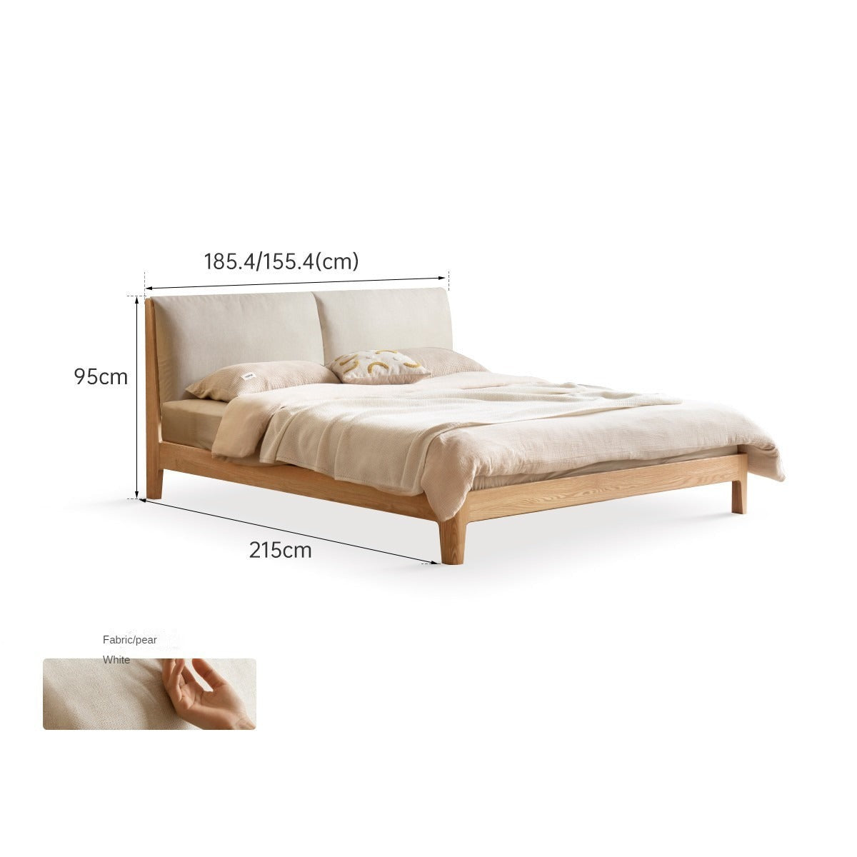 Beech, Oak, Black Walnut Solid Wood Fabric Soft Bed