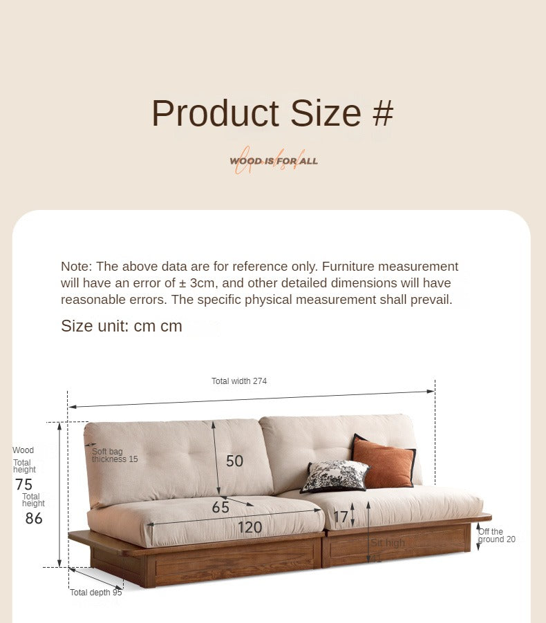 Oak Solid Wood Modern Fabric Sofa.