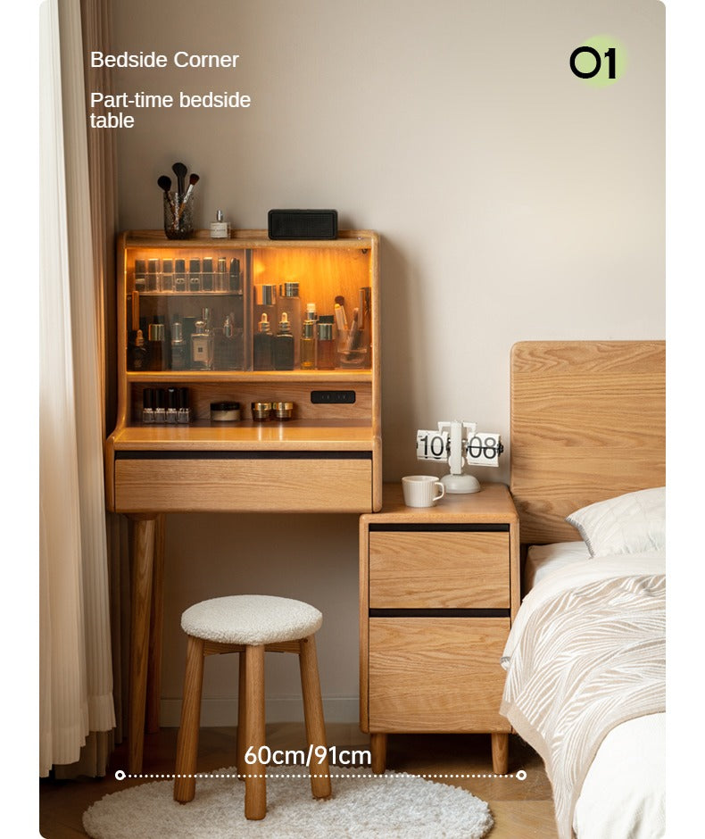 Oak, Ash Solid Wood Vanity Table with Shelf.