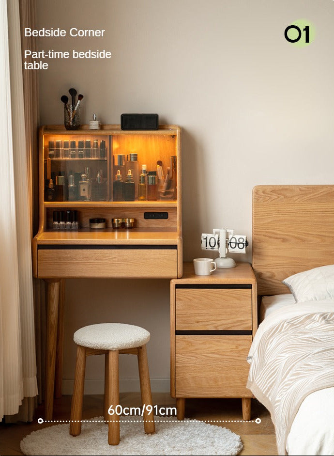 Oak, Ash Solid Wood Vanity Table with Shelf.
