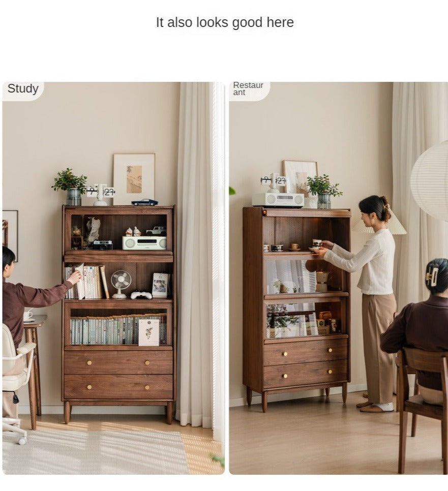 Black Walnut Solid Wood Side Cabinet Flip Door