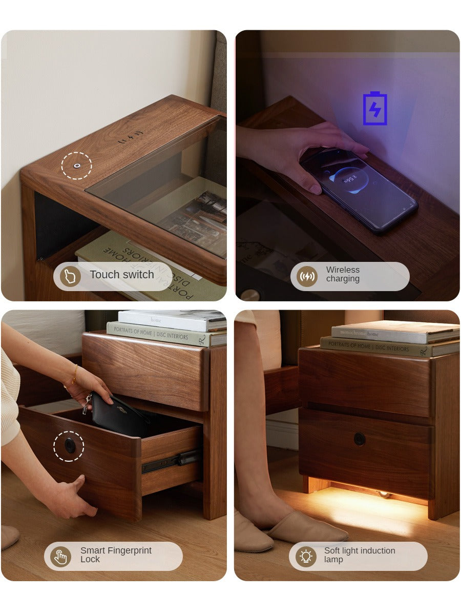 Cherry, Black Walnut, Sandalwood Solid Wood Wireless Charging with Lock Smart Nightstand.