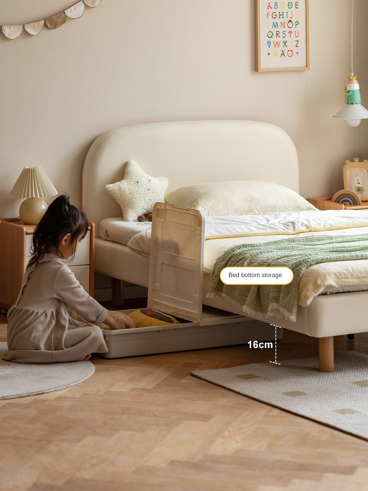 Organic leather Сhildren's bed cream bed<