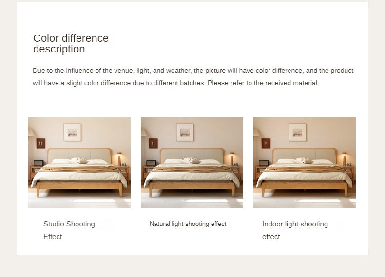 Oak Solid Wood Bed Modern Genuine Leather,Technology Cloth, Fabric
