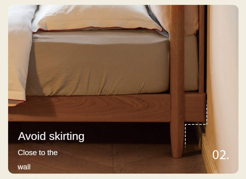 Cherry Solid Wood Soft Retro Bed