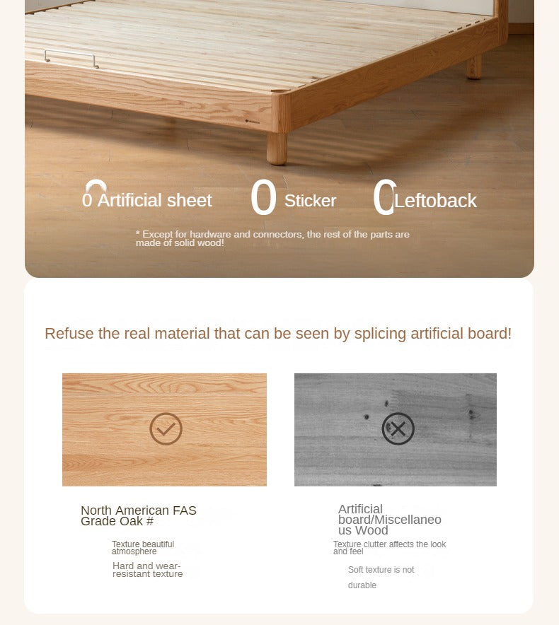 Oak, Ash Solid Wood Genuine Leather Soft Bed