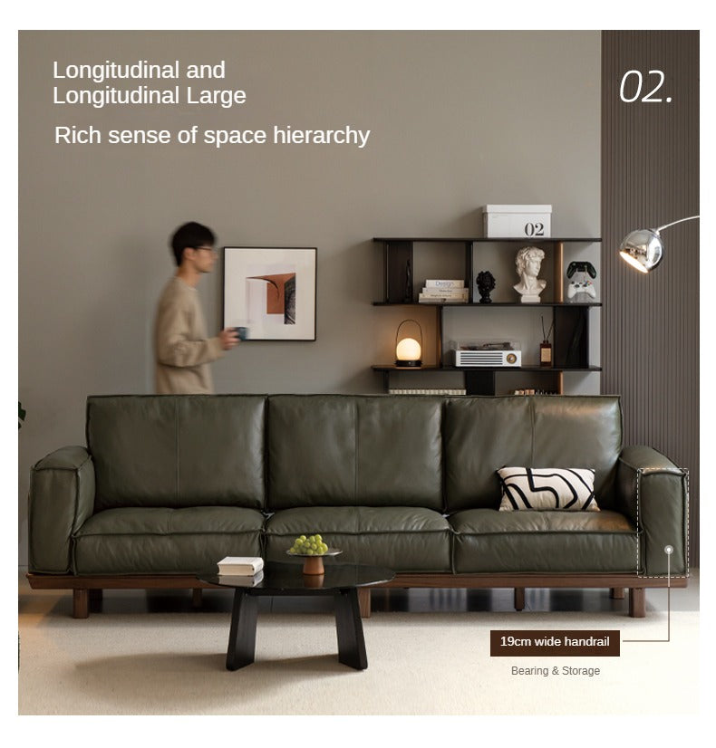 Black Walnut Solid Wood Leather Sofa.