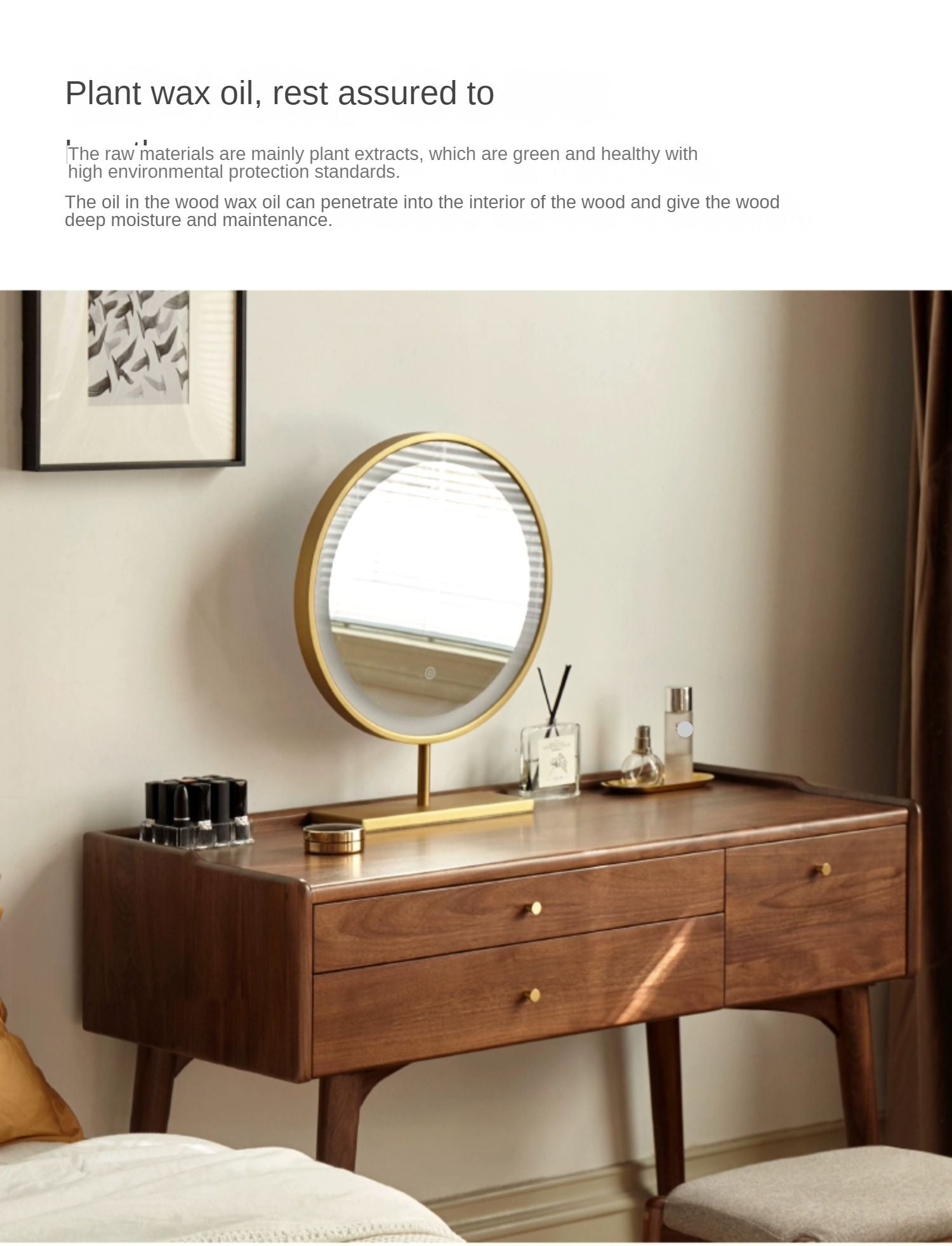 Black Walnut, Ash Solid Wood Dressing Table.
