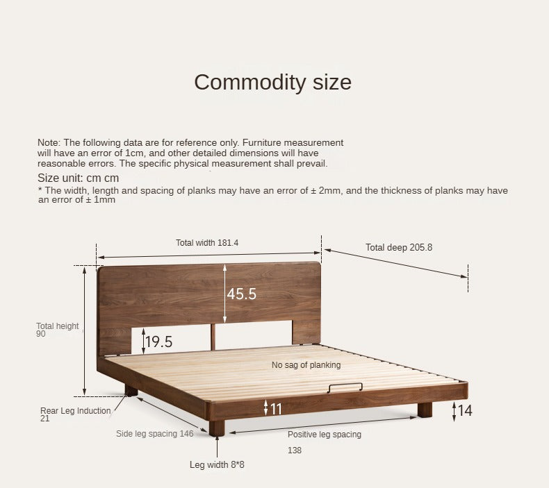 Black Walnut, Oak, Catalpa Solid Wood Floating Bed with Modern Minimalist Design