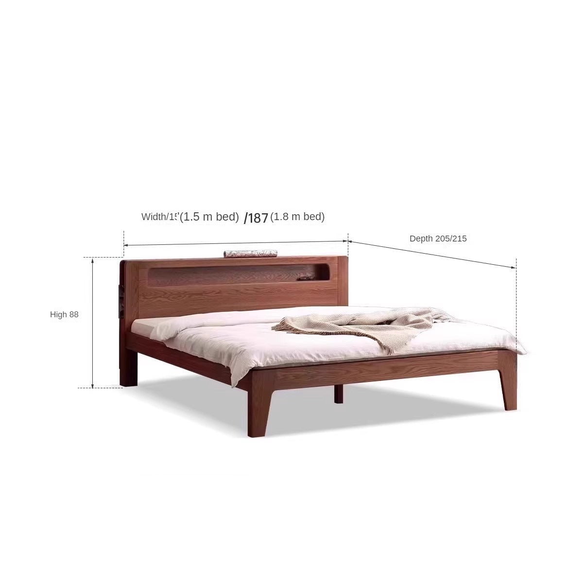Oak, Beech Solid Wood With Light And Bookshelf Bed