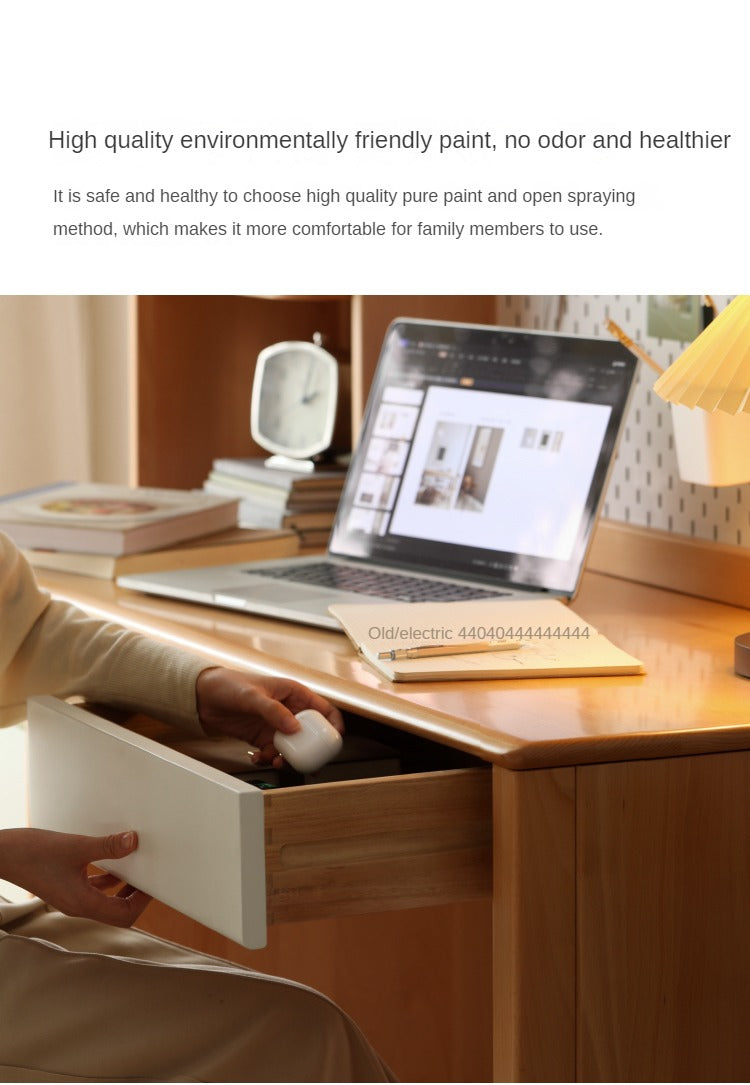 Beech Solid Wood Desk Bookshelf Combination