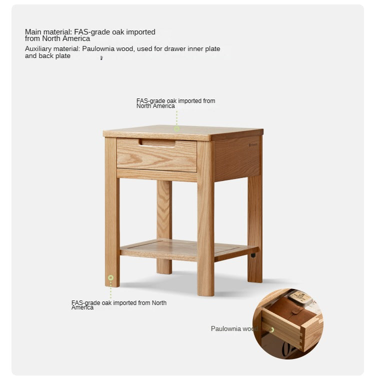 Oak, Beech Solid Wood, Solid RubberWood Nightstand.