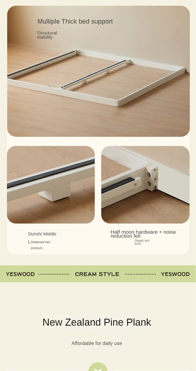Birch solid wood platform bed, headboard-free bed floor bed cream style