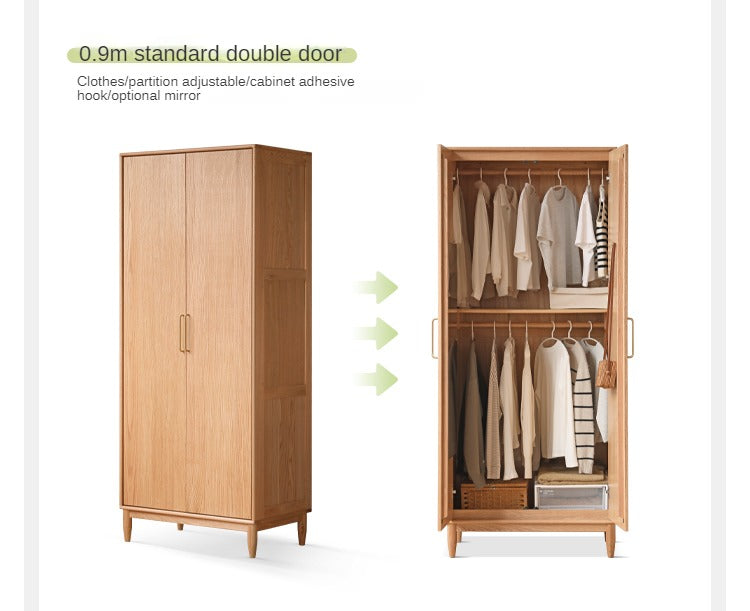 Oak Solid Wood Double Door Wardrobe.