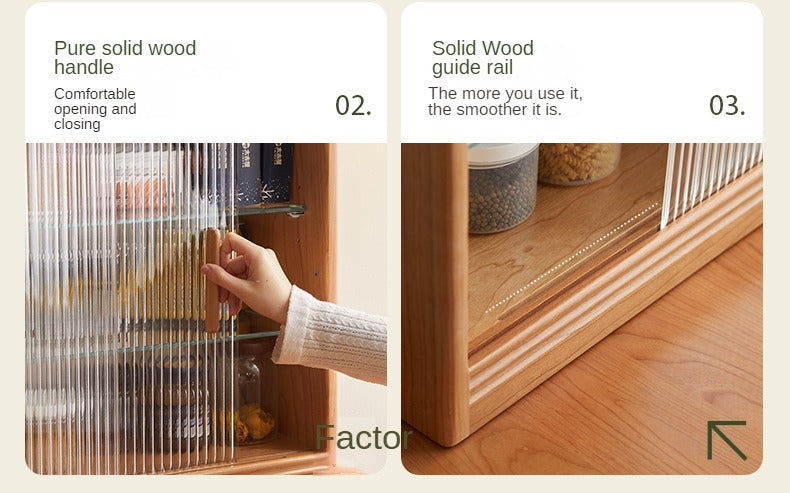 Cherry Solid Wood Glass Sliding Door Storage Cabinet.