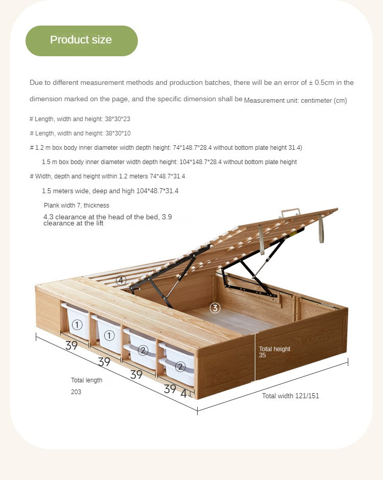 Rubberwood, Oak Solid Wood Children's Box Platform Bed, Headboard-Free Bed
