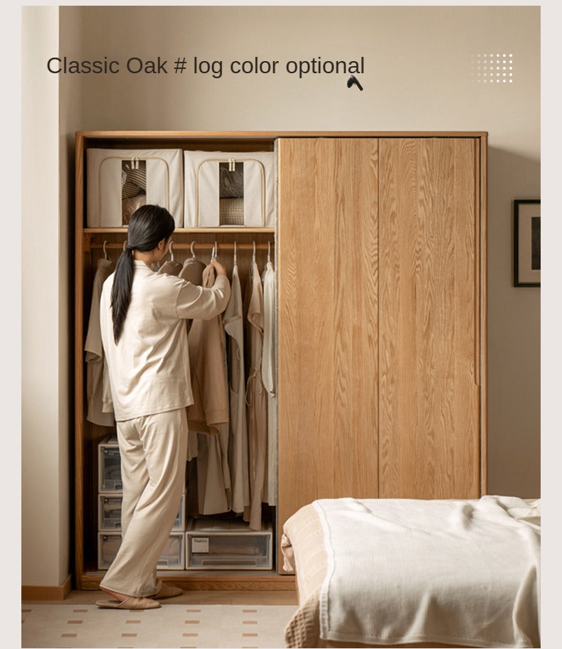 Oak Solid Wood Sliding Door Modern Wardrobe