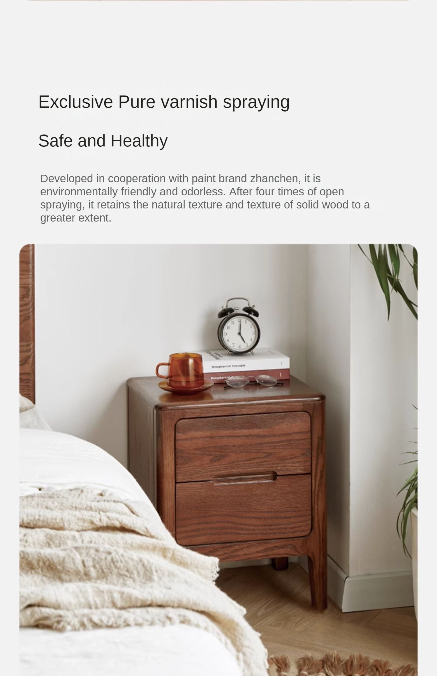 Oak Solid Wood Two-Drawer Nightstand.