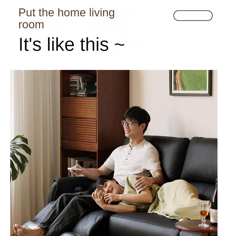 Leather Top Layer Yellow Cowhide Black Multifunctional Electric Sofa,