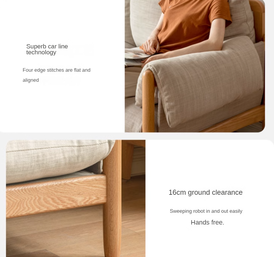 Oak Solid Wood Fabric Sofa.