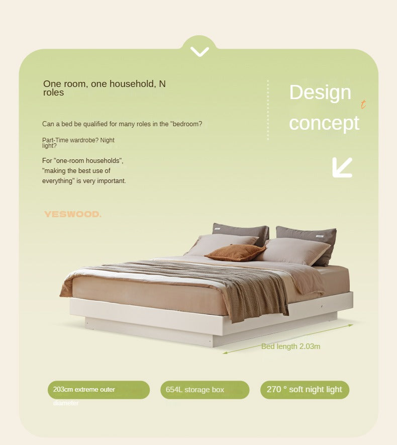 Rubber Solid Wood Suspended Box Platform Bed, Headboard-Free Bed.
