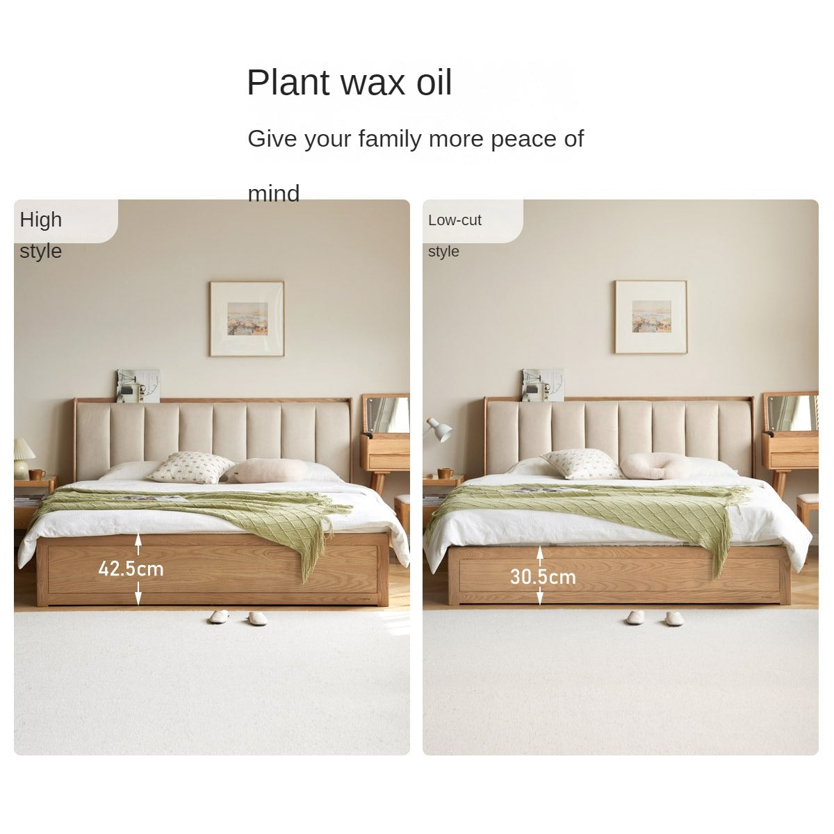 Ash Solid Wood Genuine Leather, Technical Cloth Box Storage Bed