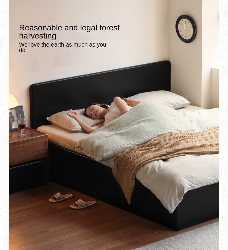 Poplar, Rubber Wood Solid Wood Fully Open High Box Bed Minimalist