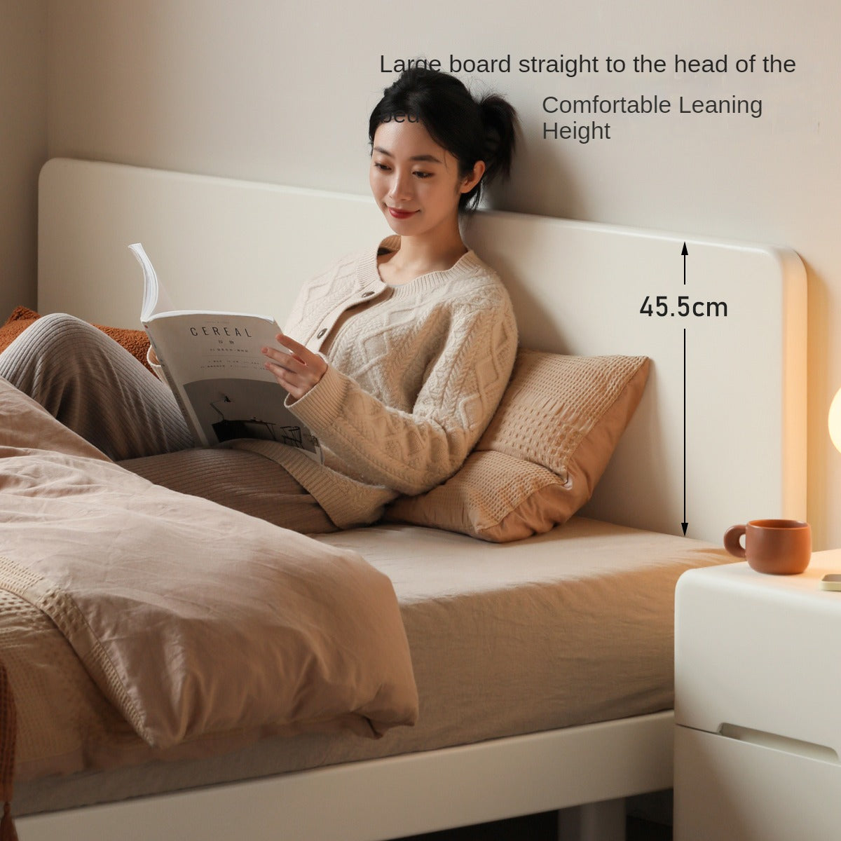 Poplar, Rubberwood Solid Wood Bed Modern Simple Cream Style