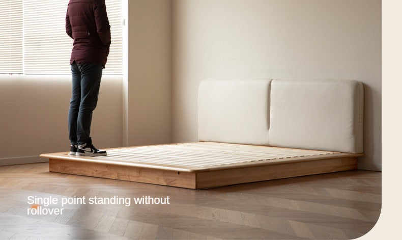 Oak solid wood Leather Technology Fabric Soft Bed floating platform bed