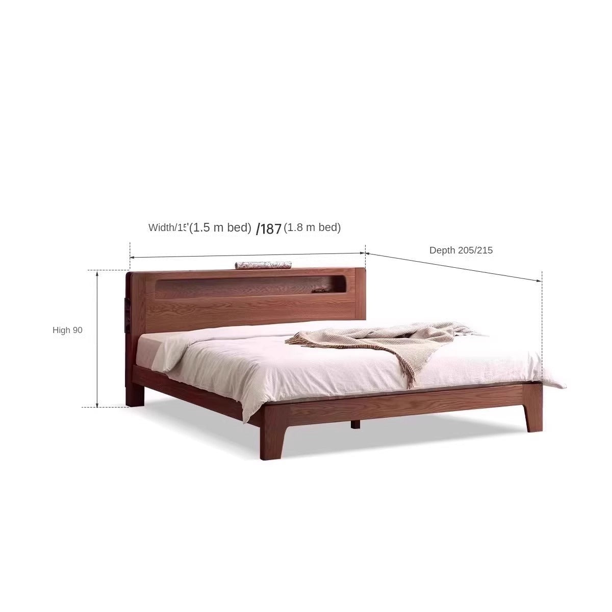 Oak, Beech Solid Wood With Light And Bookshelf Bed