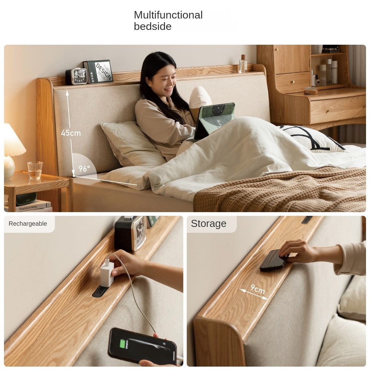 Oak Solid Wood Box Bed Storage Bed Technology Loth, Fabric