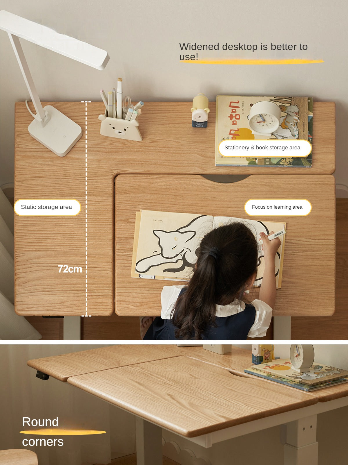 Oak Solid Wood Children's Electric Lifting Tilts Study Desk