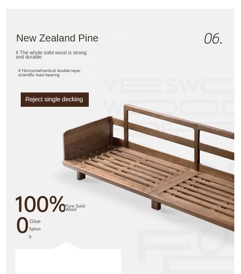 Black Walnut Solid Wood Leather Sofa.