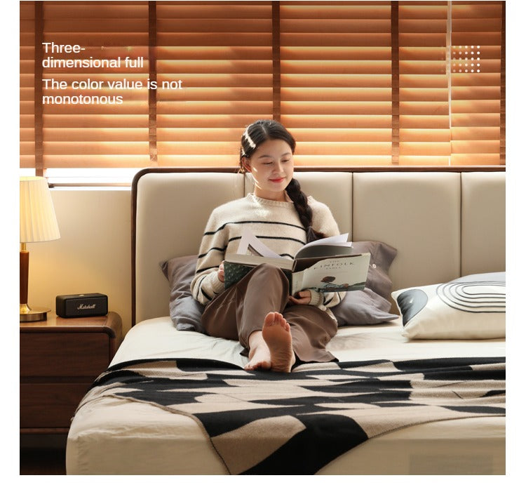 Oak, Rubberwood Solid Wood Genuine Leather, eco Leather Bed Modern