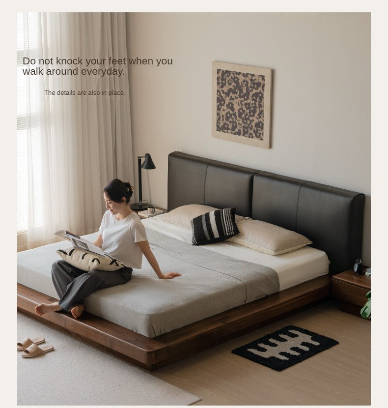 Black Walnut Solid Wood Leather Soft Suspended Bed