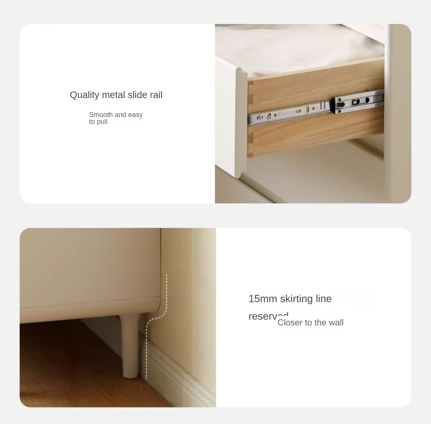 Solid Rubberwood Solid Wood Milky Cream Style Chest of Drawers