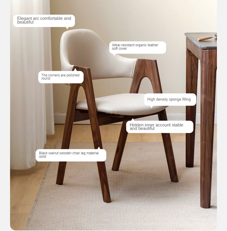 Black Walnut, Oak Solid Wood, Solid RubberWood Organic Leather, fabric Armchair 4 pcs