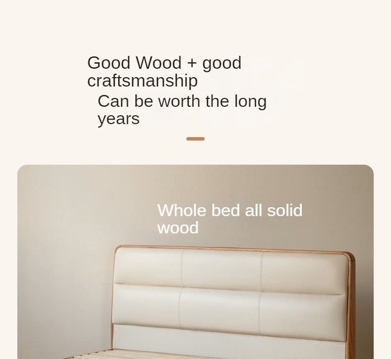 Oak, Ash Solid Wood Genuine Leather Soft Bed