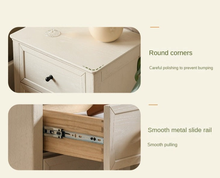 Oak Solid Wood Nightstand Cream American