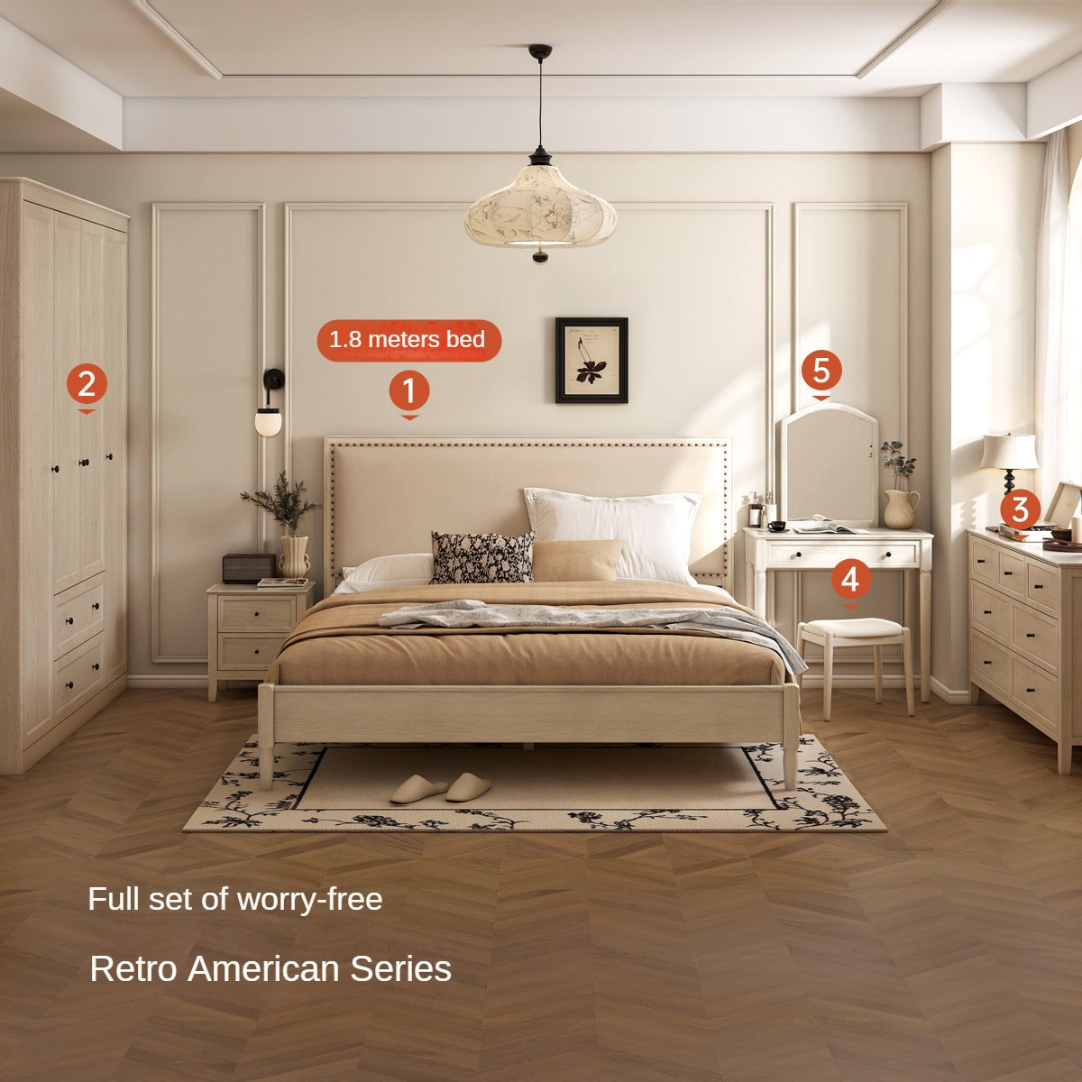 Rubberwood, Oak Solid Wood American Style Chest of Drawers