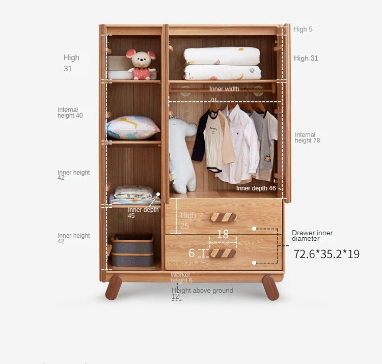 Oak Solid Wood Children's Wardrobe Modern