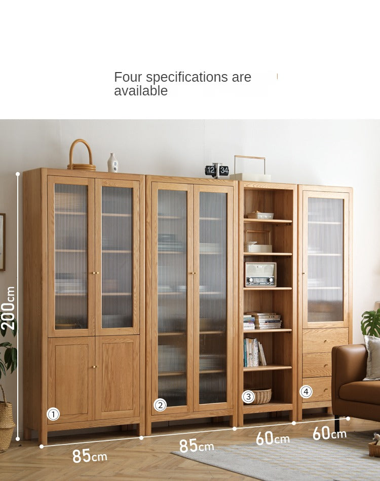 Oak, Solid Rubberwood Modern Minimalist Combination Bookcase