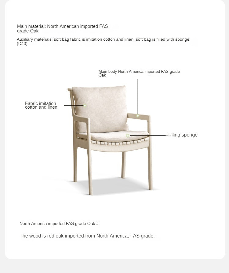 Oak Solid Wood Cream Style Study Chair