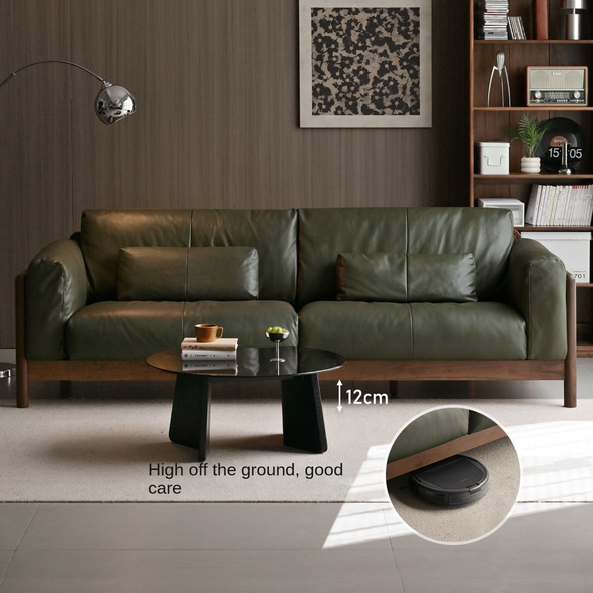 Black Walnut Solid Wood Leather Sofa Modern,