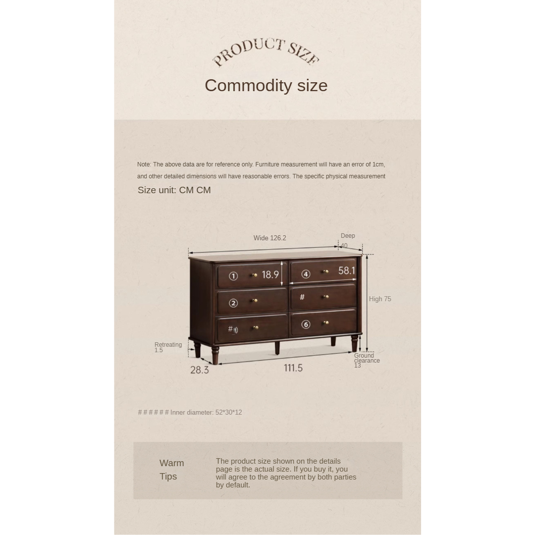 Poplar Solid Wood American Retro Style Chest of Drawers.