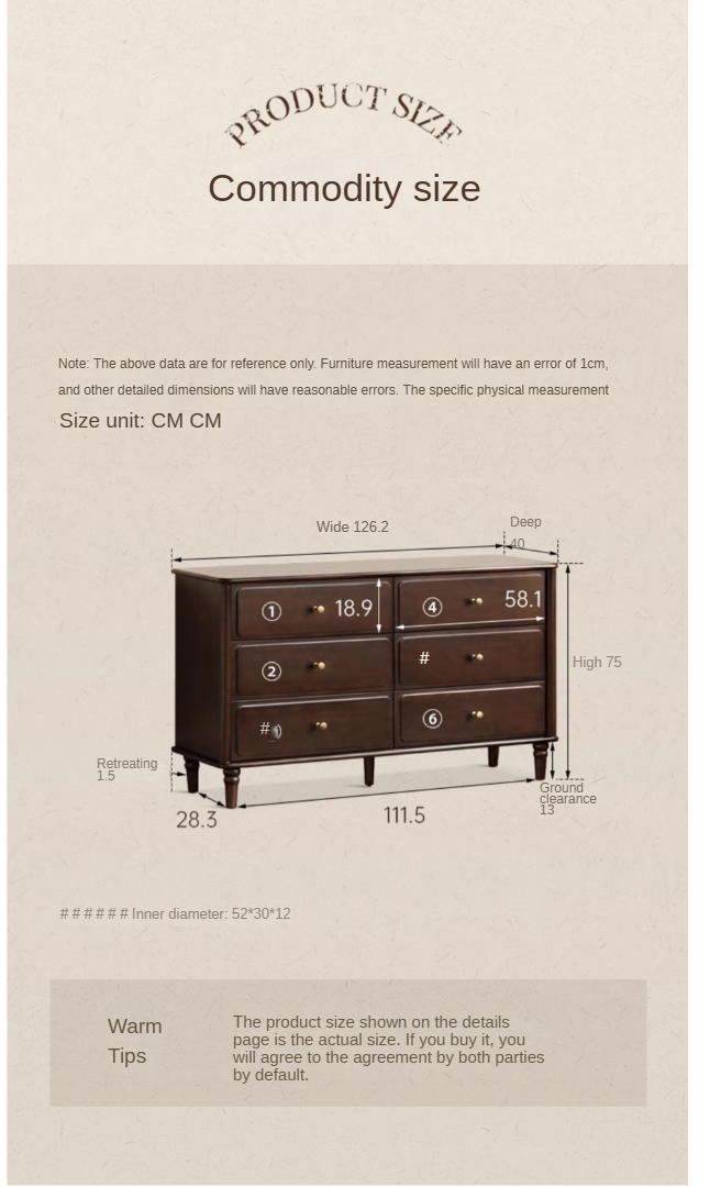 Poplar Solid Wood American Retro Style Chest of Drawers.