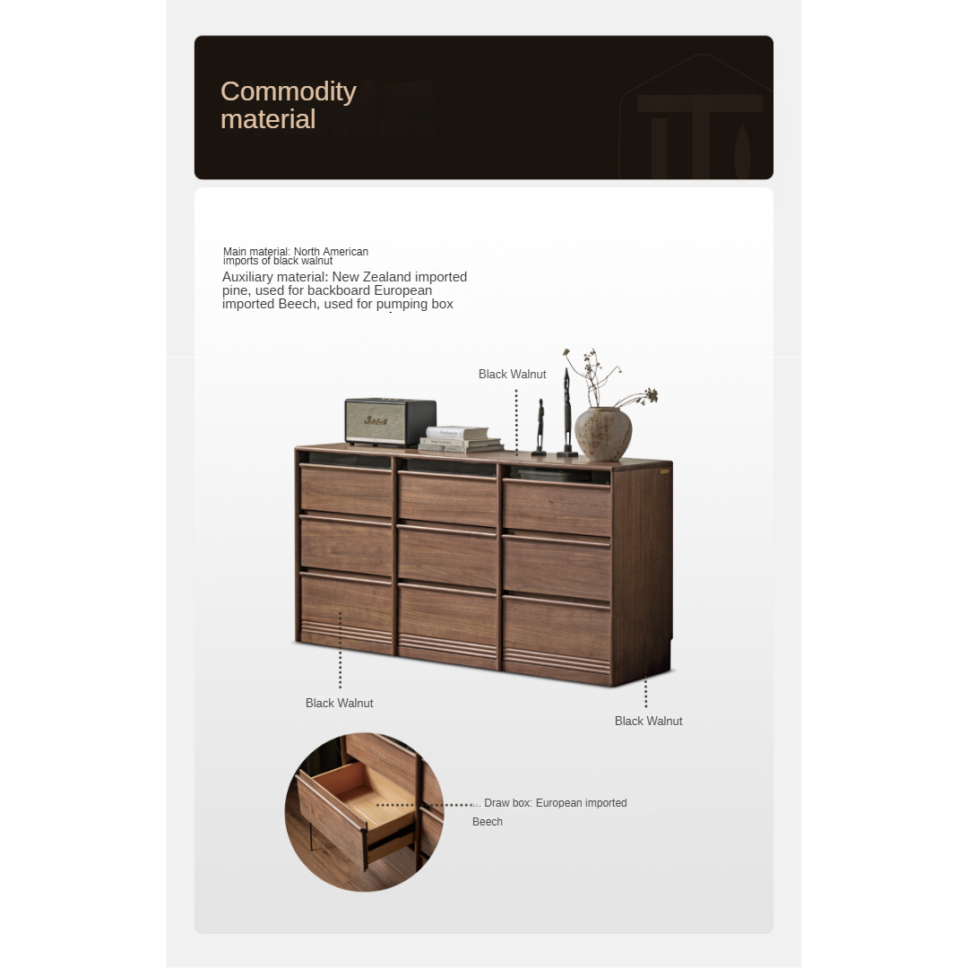 Black Walnut Solid Wood Chest Drawer.