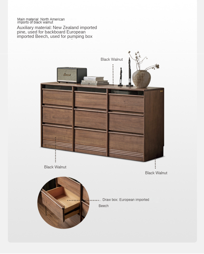 Black Walnut Solid Wood Chest Drawer.